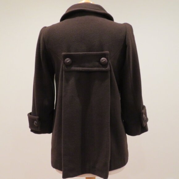 Women Medium Brown Wool Blend Coat Zara Basic Short Structured Invert Box Pleats - Picture 8 of 16